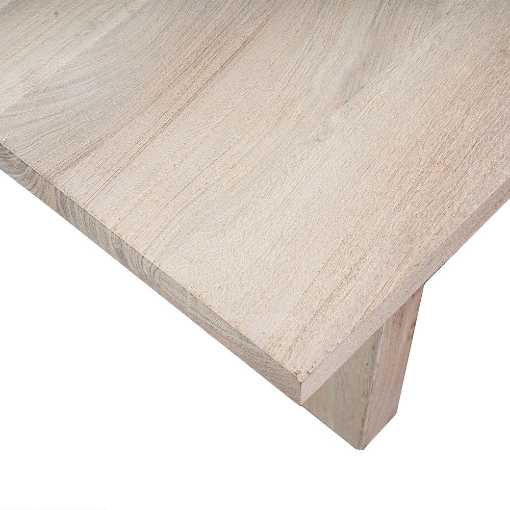 Nira Coffee Table | 48 Inch Rectangular Top | Handcrafted Washed White Acacia Wood | Panel Leg Base By The Urban Port UPT-332353