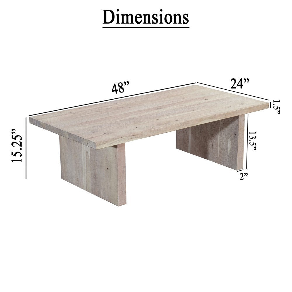 Nira Coffee Table | 48 Inch Rectangular Top | Handcrafted Washed White Acacia Wood | Panel Leg Base By The Urban Port UPT-332353
