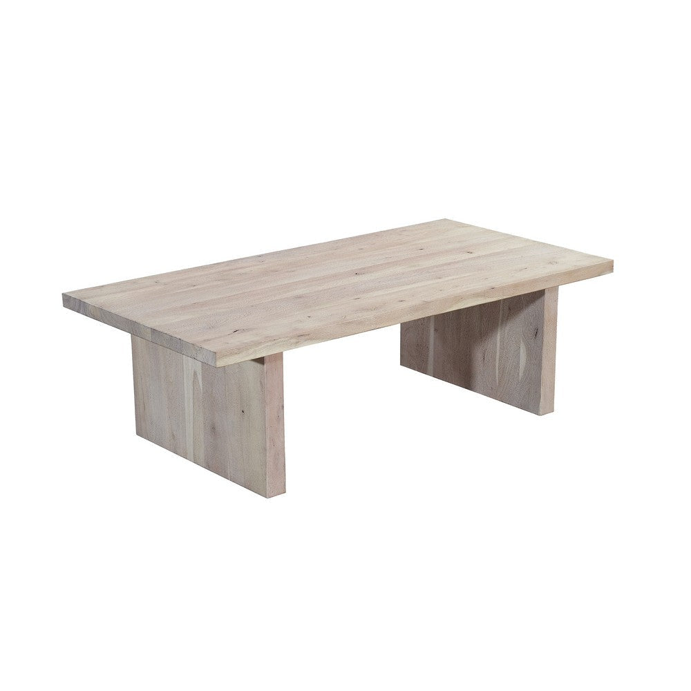 Nira Coffee Table | 48 Inch Rectangular Top | Handcrafted Washed White Acacia Wood | Panel Leg Base By The Urban Port UPT-332353
