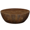 Arthur Coffee Table | 35.5" Round Top | Drum Shaped Sandblasted Walnut Brown Mango Wood By The Urban Port