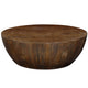 Arthur Coffee Table | 35.5" Round Top | Drum Shaped Sandblasted Walnut Brown Mango Wood By The Urban Port