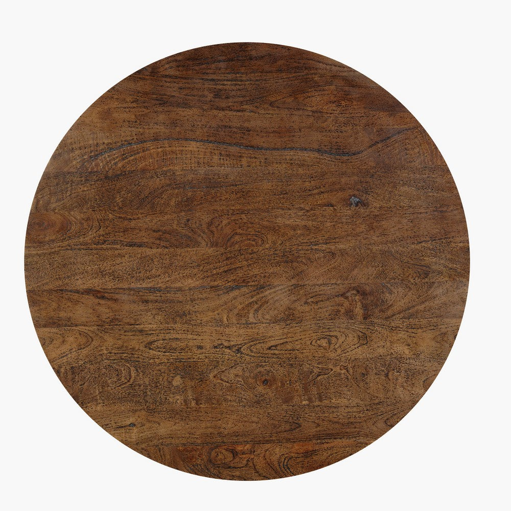 Arthur Coffee Table | 35.5" Round Top | Drum Shaped Sandblasted Walnut Brown Mango Wood By The Urban Port