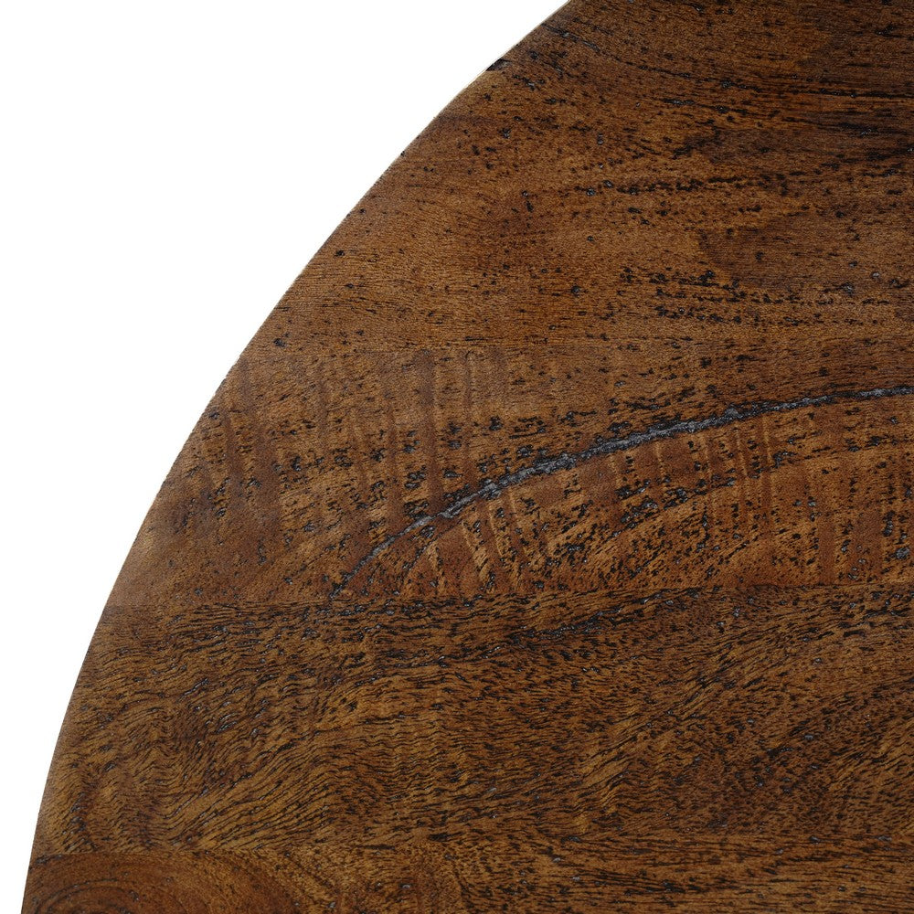 Arthur Coffee Table | 35.5" Round Top | Drum Shaped Sandblasted Walnut Brown Mango Wood By The Urban Port
