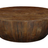 Arthur Coffee Table | 35.5" Round Top | Drum Shaped Sandblasted Walnut Brown Mango Wood By The Urban Port