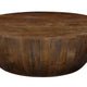 Arthur Coffee Table | 35.5" Round Top | Drum Shaped Sandblasted Walnut Brown Mango Wood By The Urban Port