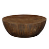Arthur Coffee Table | 35.5" Round Top | Drum Shaped Sandblasted Walnut Brown Mango Wood By The Urban Port