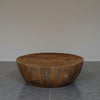 Arthur Coffee Table | 35.5" Round Top | Drum Shaped Sandblasted Walnut Brown Mango Wood By The Urban Port