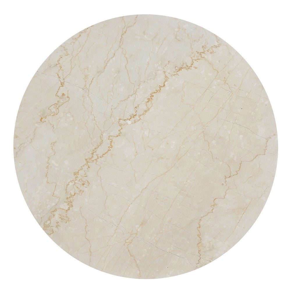 Kali Coffee Table | 27" Natural Round Marble Tabletop | Dark Brown Mango Wood Sculptural Base By The Urban Port