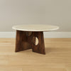 Kali Coffee Table | 27" Natural Round Marble Tabletop | Dark Brown Mango Wood Sculptural Base By The Urban Port