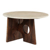 Kali Coffee Table | 27" Natural Round Marble Tabletop | Dark Brown Mango Wood Sculptural Base By The Urban Port