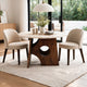Tara Dining Table | 48 Inch Round Botticino Italian White Marble Top | Walnut Brown Artisan Base By The Urban Port