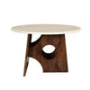 Tara Dining Table | 48 Inch Round Botticino Italian White Marble Top | Walnut Brown Artisan Base By The Urban Port