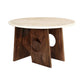 Tara Dining Table | 48 Inch Round Botticino Italian White Marble Top | Walnut Brown Artisan Base By The Urban Port