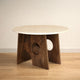 Tara Dining Table | 48 Inch Round Botticino Italian White Marble Top | Walnut Brown Artisan Base By The Urban Port
