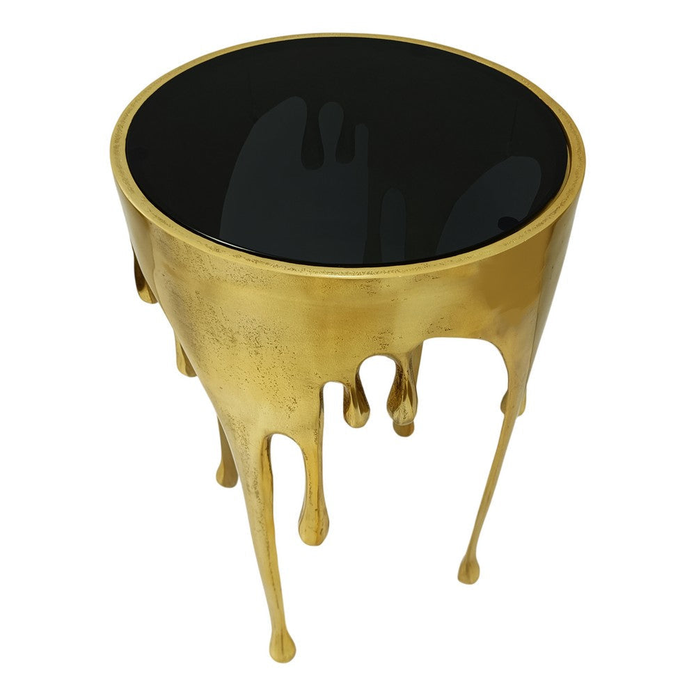 Capri Side End Table | 24.75 Inch Round Glass Top | Melting Drip Design | Antique Gold By The Urban Port UPT-332445