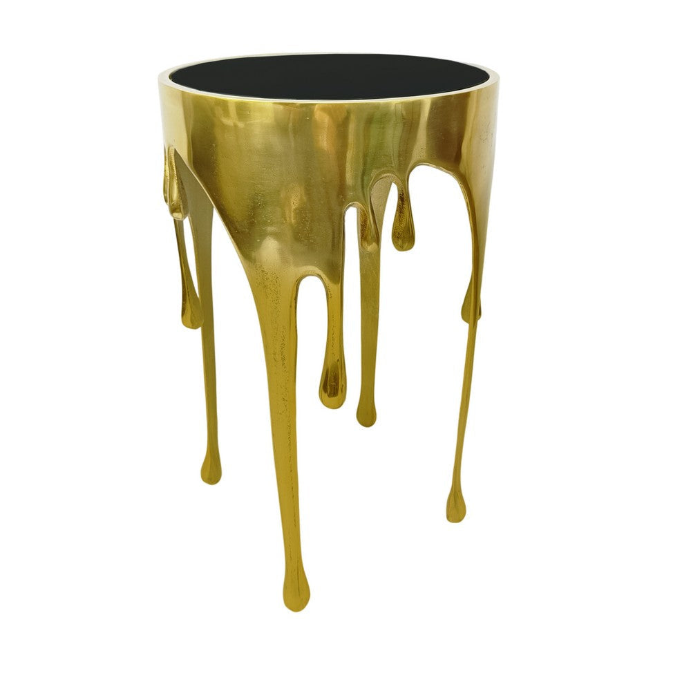 Capri Side End Table | 24.75 Inch Round Glass Top | Melting Drip Design | Antique Gold By The Urban Port UPT-332445