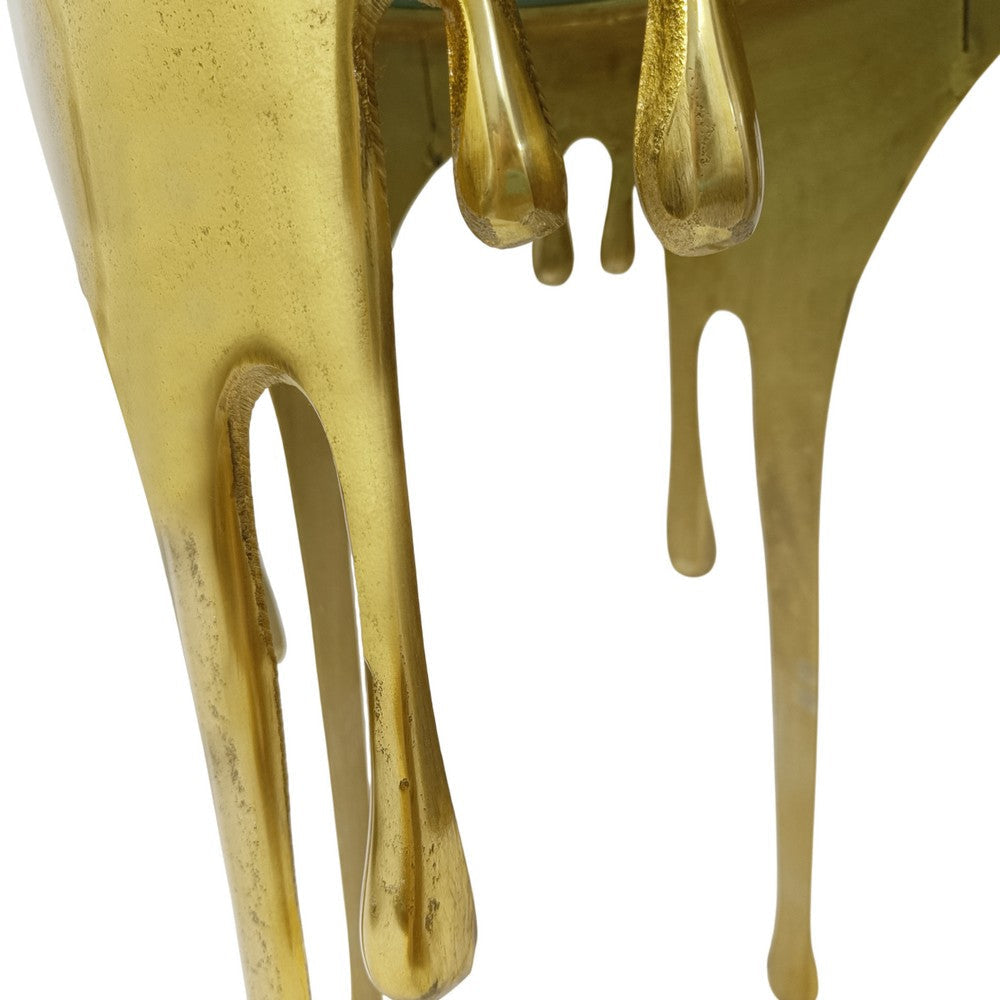 Capri Side End Table | 24.75 Inch Round Glass Top | Melting Drip Design | Antique Gold By The Urban Port UPT-332445