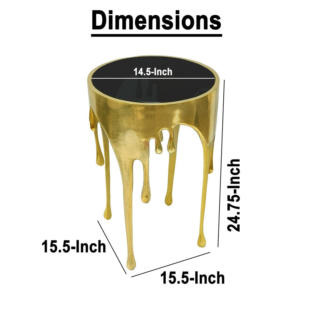 Capri Side End Table | 24.75 Inch Round Glass Top | Melting Drip Design | Antique Gold By The Urban Port UPT-332445
