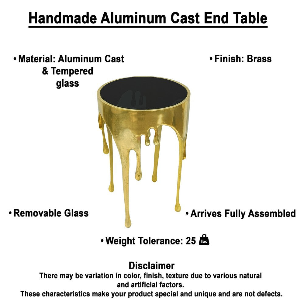 Capri Side End Table | 24.75 Inch Round Glass Top | Melting Drip Design | Antique Gold By The Urban Port UPT-332445