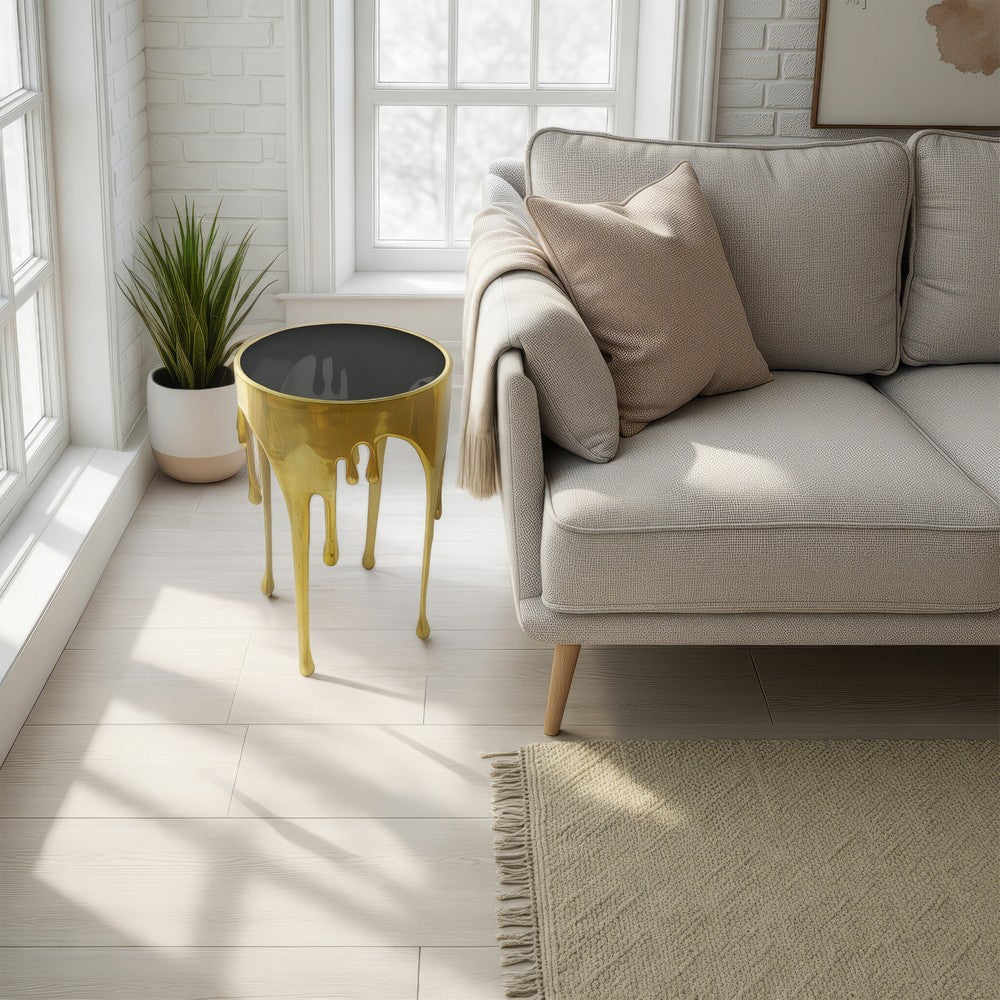 Capri Side End Table | 24.75 Inch Round Glass Top | Melting Drip Design | Antique Gold By The Urban Port UPT-332445