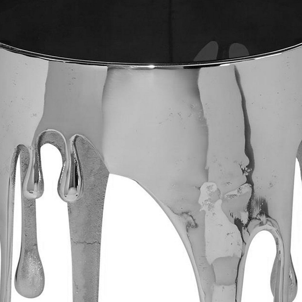 Capri Side End Table | 24.75 Inch Round Glass Top | Melting Drip Design | Silver By The Urban Port UPT-332446