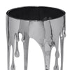 Capri Side End Table | 24.75 Inch Round Glass Top | Melting Drip Design | Silver By The Urban Port UPT-332446