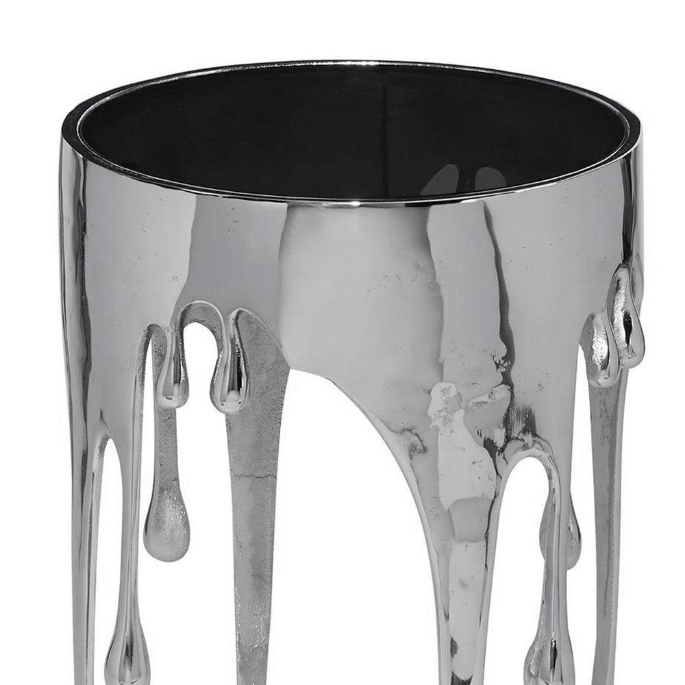 Capri Side End Table | 24.75 Inch Round Glass Top | Melting Drip Design | Silver By The Urban Port UPT-332446