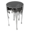 Capri Side End Table | 24.75 Inch Round Glass Top | Melting Drip Design | Silver By The Urban Port UPT-332446
