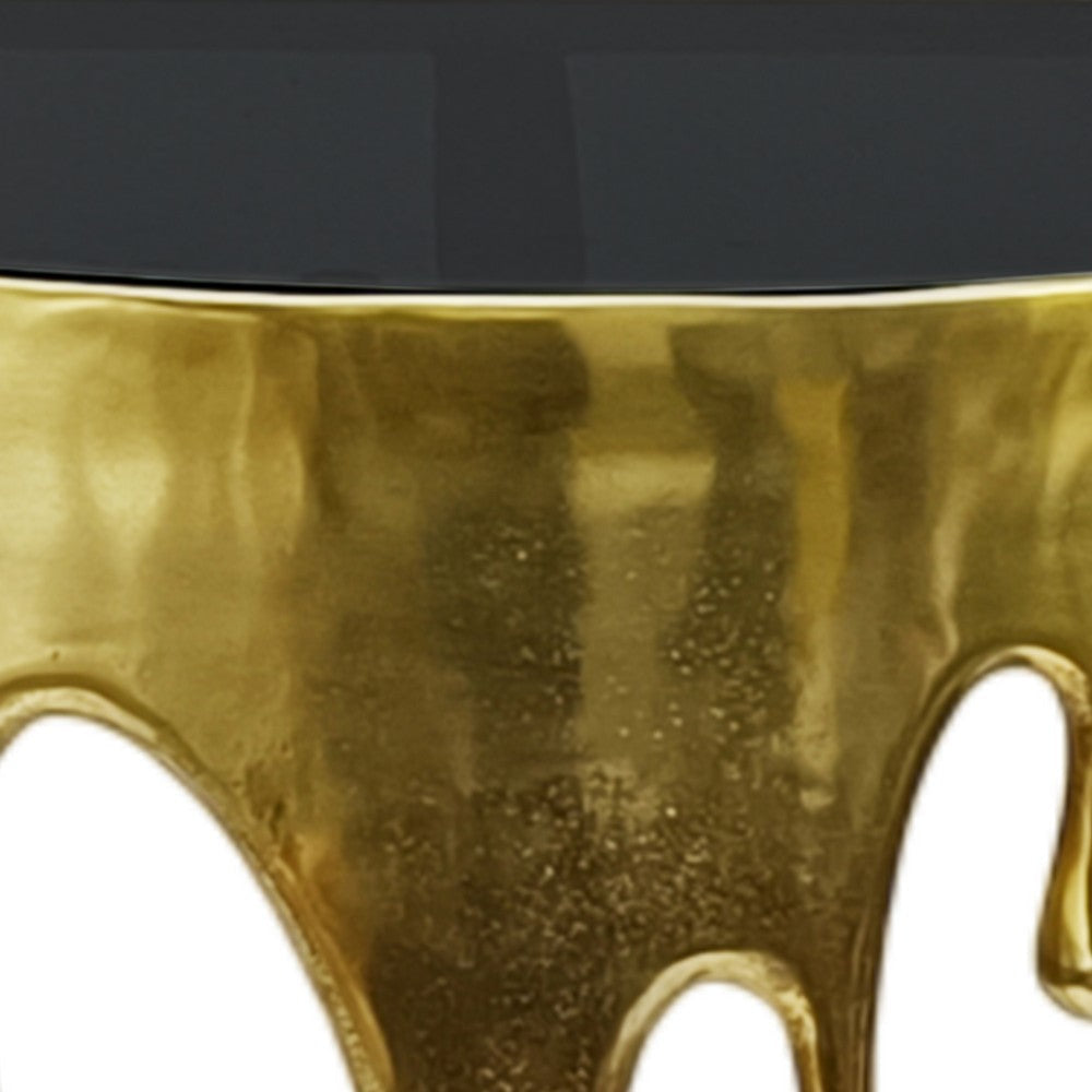 Capri Console Table | Melting Drip Design | Black Glass Top | Gold By The Urban Port UPT-332447