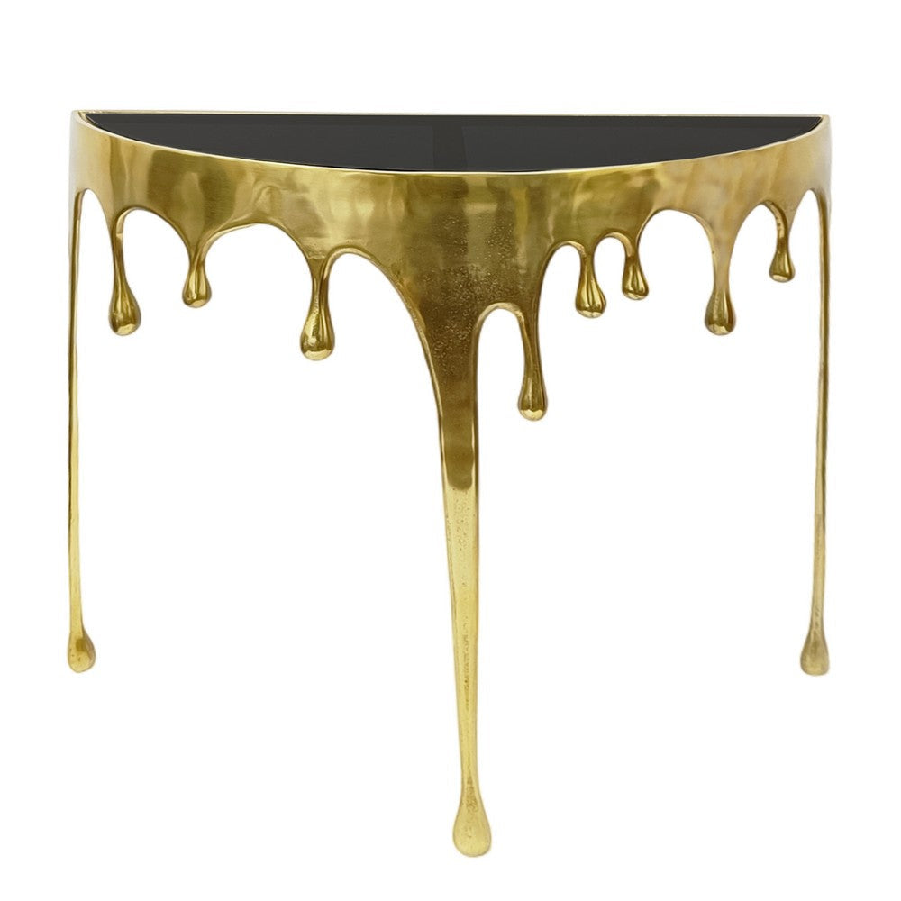 Capri Console Table | Melting Drip Design | Black Glass Top | Gold By The Urban Port UPT-332447