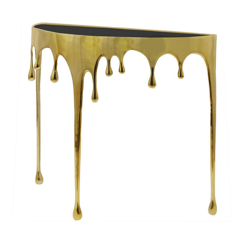 Capri Console Table | Melting Drip Design | Black Glass Top | Gold By The Urban Port UPT-332447