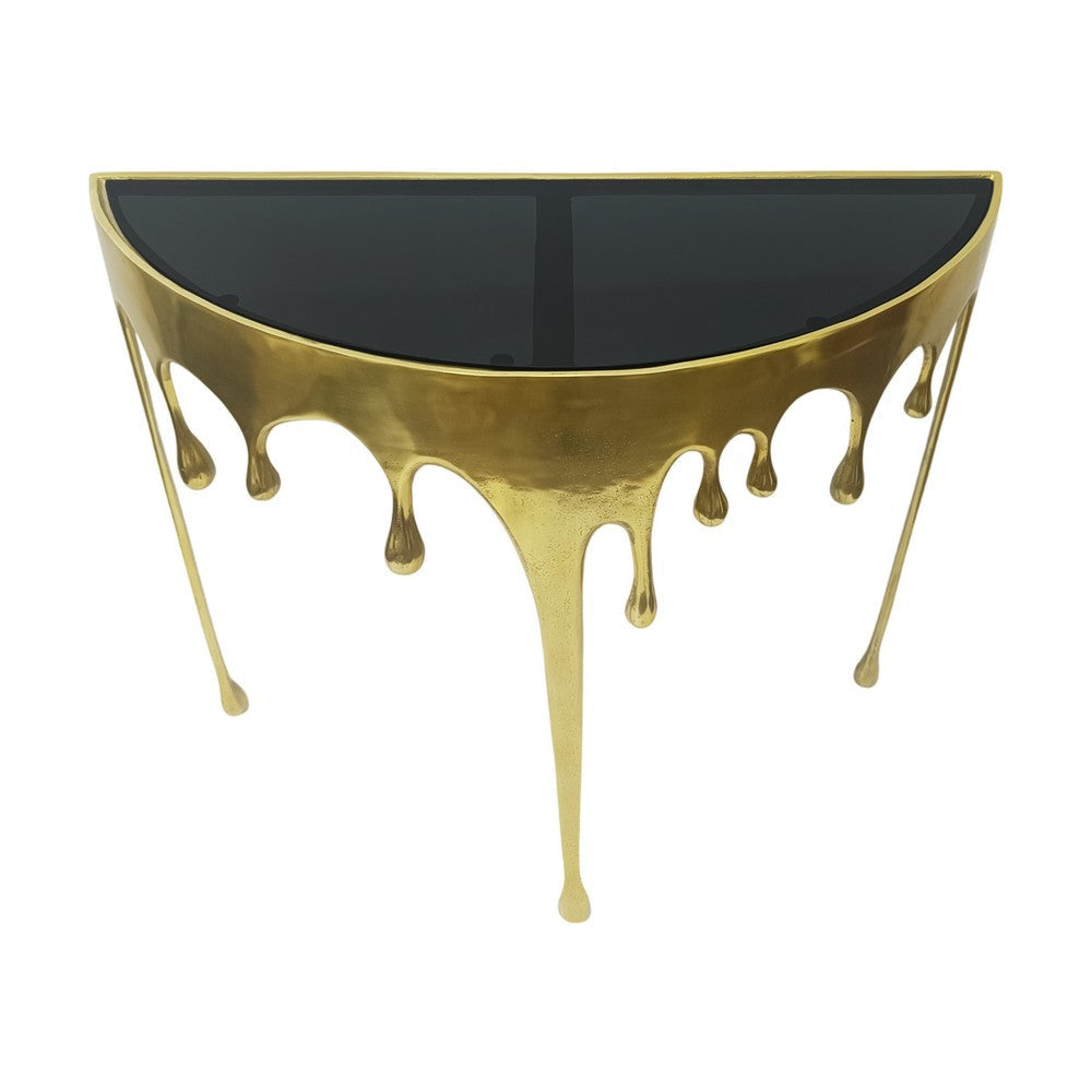 Capri Console Table | Melting Drip Design | Black Glass Top | Gold By The Urban Port UPT-332447