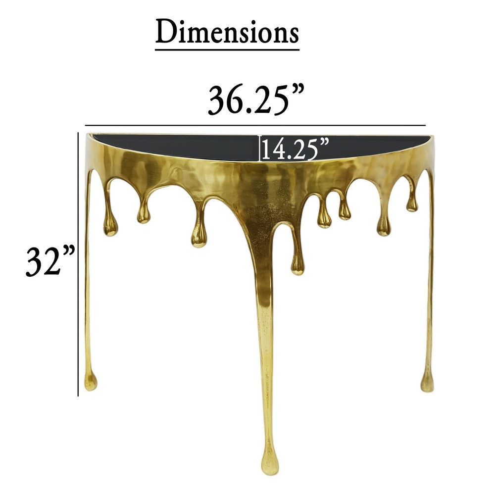 Capri Console Table | Melting Drip Design | Black Glass Top | Gold By The Urban Port UPT-332447