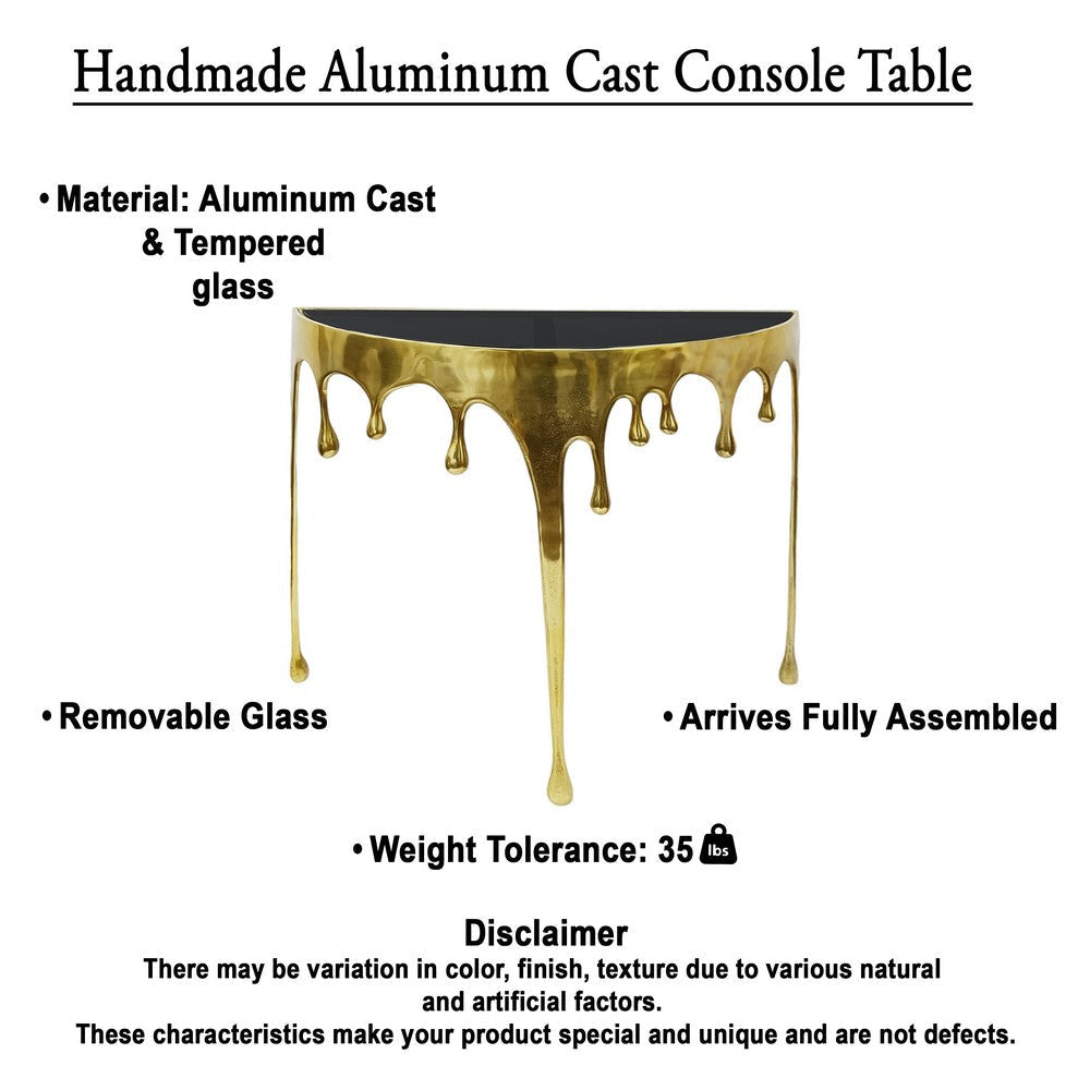 Capri Console Table | Melting Drip Design | Black Glass Top | Gold By The Urban Port UPT-332447