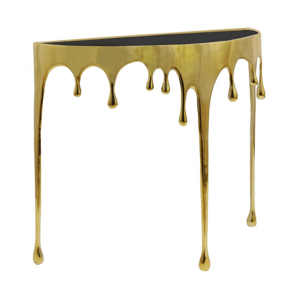 Capri Console Table | Melting Drip Design | Black Glass Top | Gold By The Urban Port UPT-332447