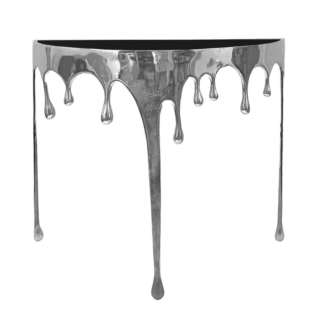 Capri Console Table | Melting Drip Design | Black Glass Top | Silver By The Urban Port UPT-332448