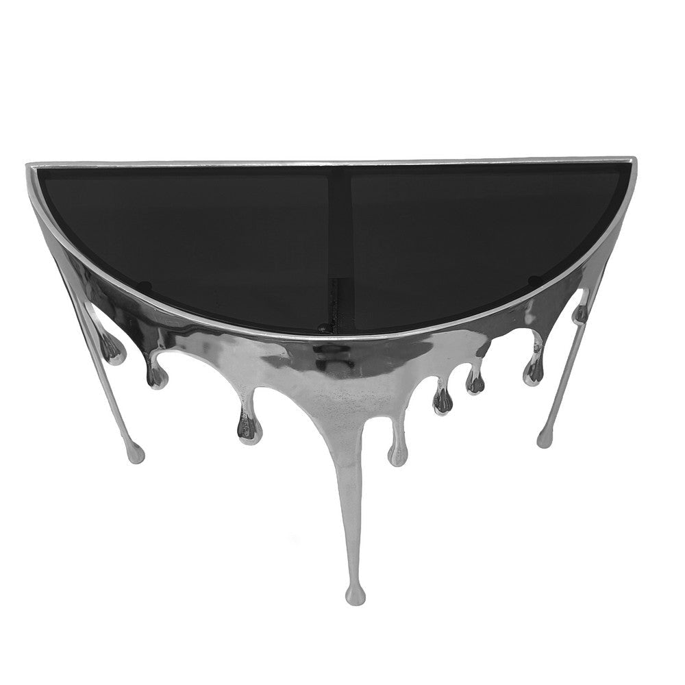 Capri Console Table | Melting Drip Design | Black Glass Top | Silver By The Urban Port UPT-332448