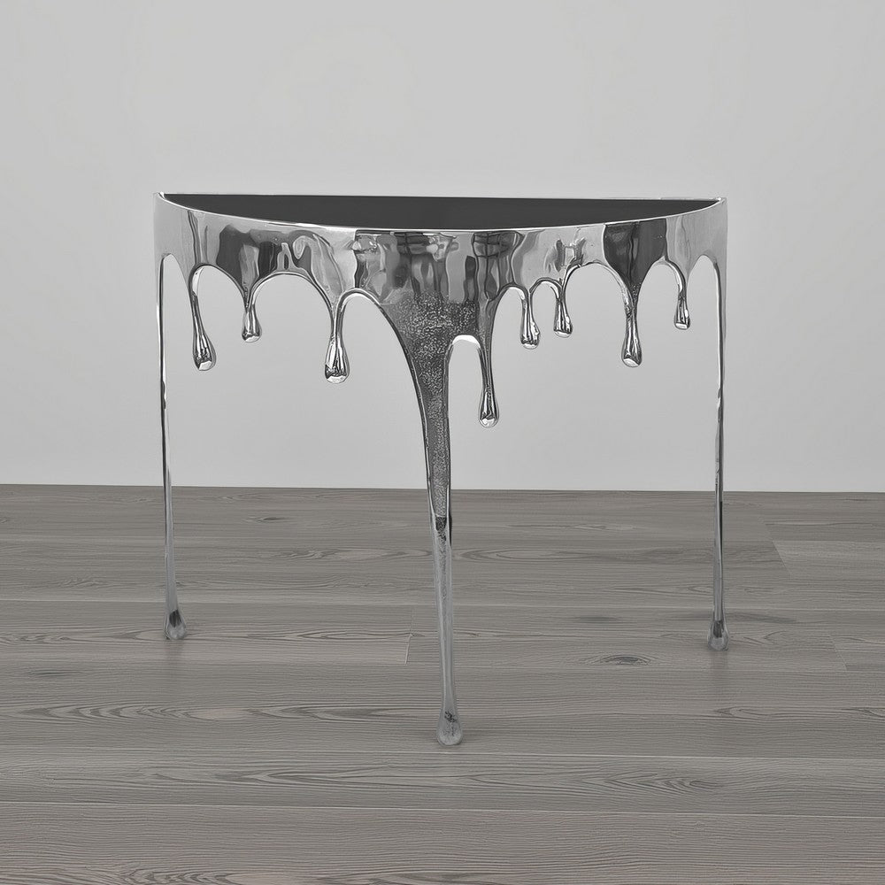 Capri Console Table | Melting Drip Design | Black Glass Top | Silver By The Urban Port UPT-332448