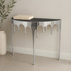 Capri Console Table | Melting Drip Design | Black Glass Top | Silver By The Urban Port UPT-332448