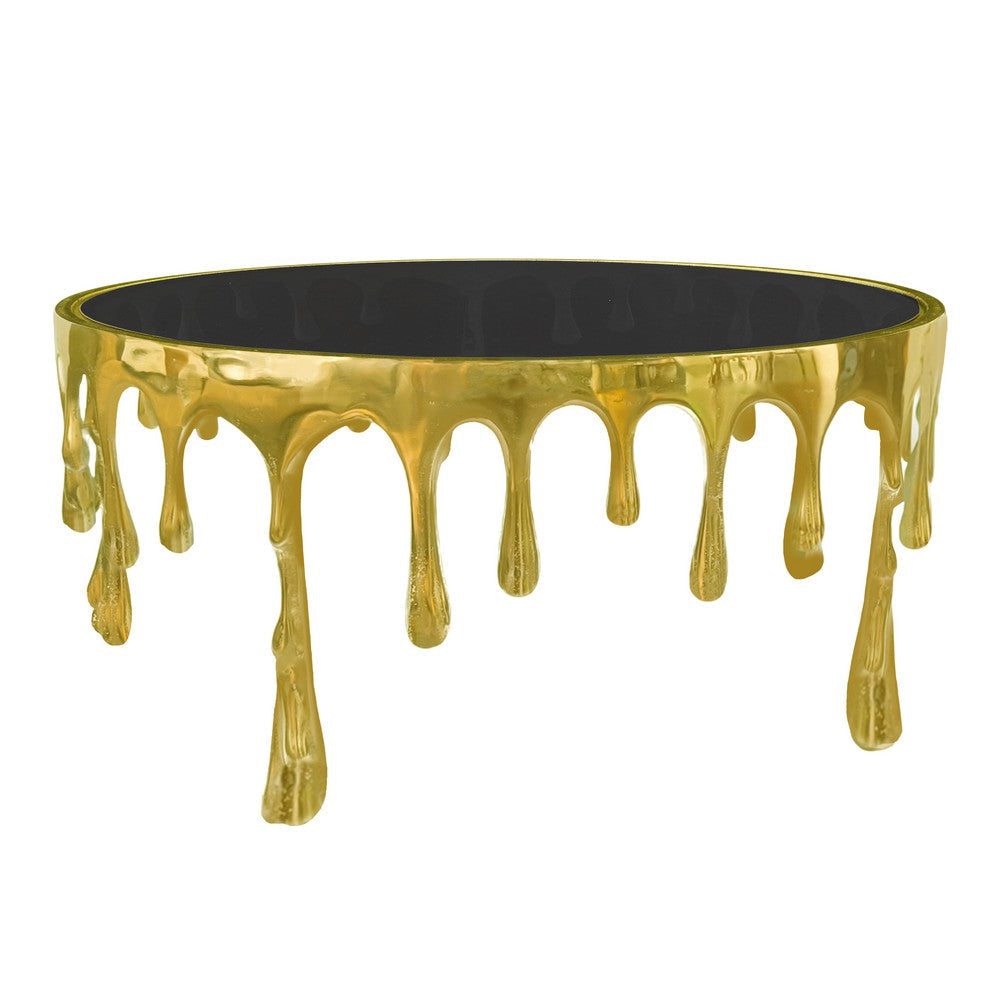 Capri Coffee Table | 36 Inch Round Glass Top | Melting Drip Design | Antique Gold By The Urban Port UPT-332449