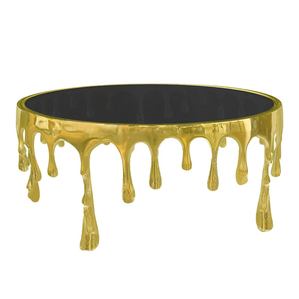 Capri Coffee Table | 36 Inch Round Glass Top | Melting Drip Design | Antique Gold By The Urban Port UPT-332449