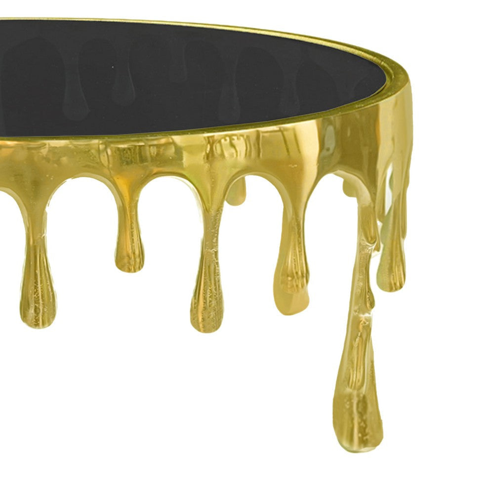 Capri Coffee Table | 36 Inch Round Glass Top | Melting Drip Design | Antique Gold By The Urban Port UPT-332449