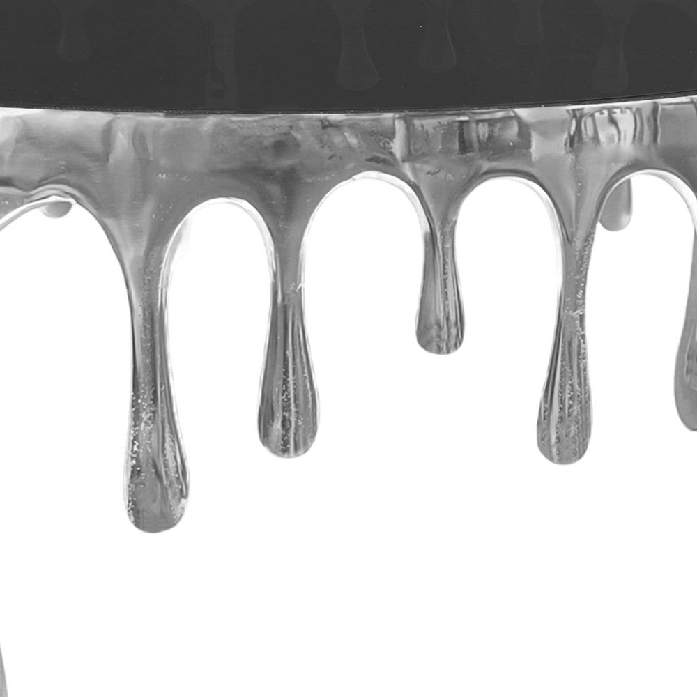 Capri Coffee Table | 36 Inch Round Glass Top | Melting Drip Design | Silver By The Urban Port UPT-332450