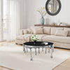 Capri Coffee Table | 36 Inch Round Glass Top | Melting Drip Design | Silver By The Urban Port UPT-332450