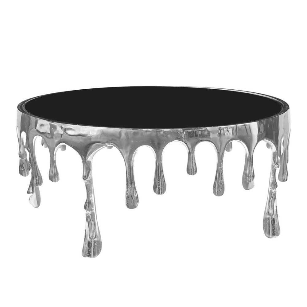 Capri Coffee Table | 36 Inch Round Glass Top | Melting Drip Design | Silver By The Urban Port UPT-332450