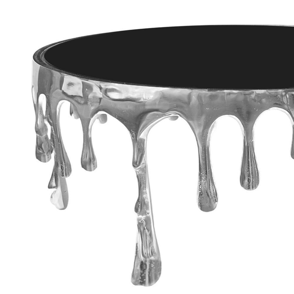 Capri Coffee Table | 36 Inch Round Glass Top | Melting Drip Design | Silver By The Urban Port UPT-332450