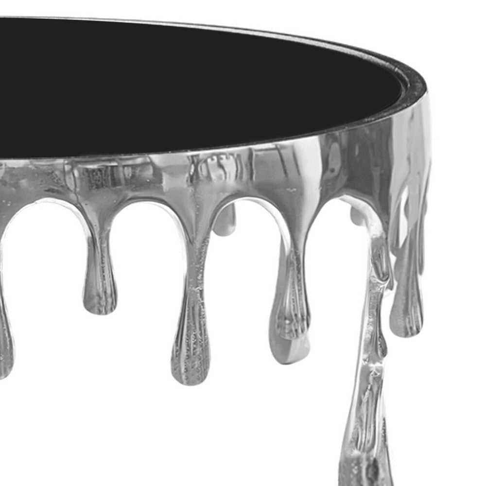 Capri Coffee Table | 36 Inch Round Glass Top | Melting Drip Design | Silver By The Urban Port UPT-332450
