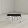 Capri Coffee Table | 36 Inch Round Glass Top | Melting Drip Design | Silver By The Urban Port UPT-332450