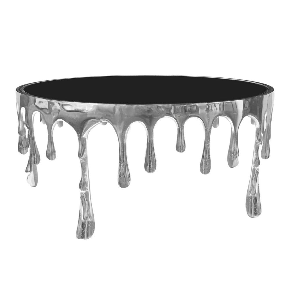 Capri Coffee Table | 36 Inch Round Glass Top | Melting Drip Design | Silver By The Urban Port UPT-332450