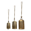 Zaira Decorative Iron Cow Bells Set of 3 | Cylindrical | Antique Gold Finish| Jute Hanging Rope | 20, 15, 12 Inches By The Urban Port